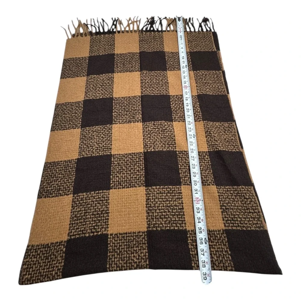 Buffalo Check‎ Plaid Scarf Brown Tan Fringe Accents Unisex Warm Winter